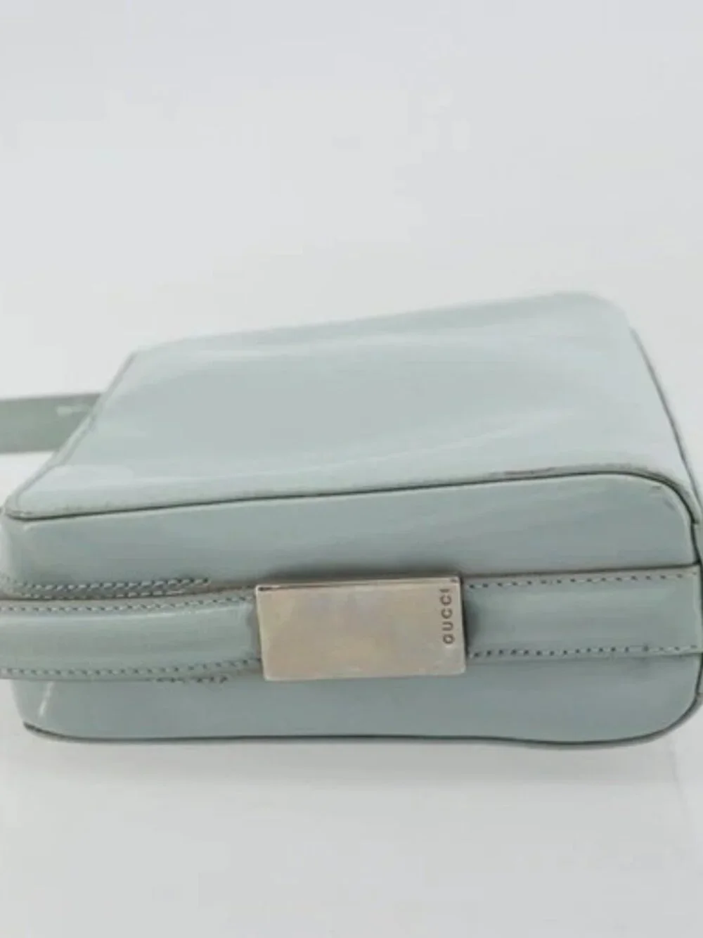 GUCCI Shoulder Bag Patent leather Light Blue Silver Auth ep14972